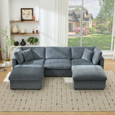 Oversized Down-Filled Modular Sofa With Ottomans
