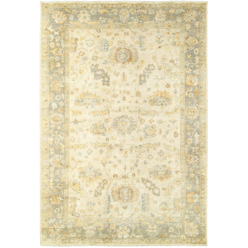 Presley Oriental Hand-Knotted Wool Beige/Gray Area Rug, Rectangle 6' x 9'