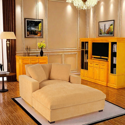 Chaise longue surdimensionnée en tissu doux et moelleux, design classique intemporel, structure durable avec pieds en bois massif, fauteuil de détente confortable pour le salon