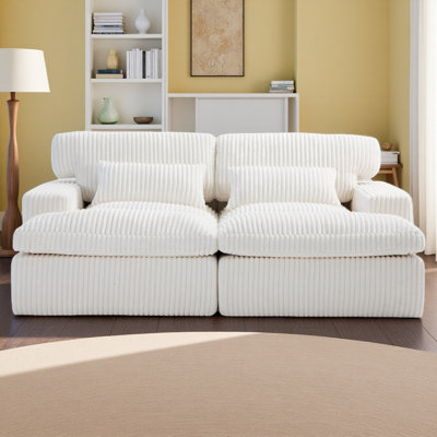Boneless 82.68" Double Chaise Lounge Sofa Bed, Oversized Corduroy Sectional Couch with Memory Foam, No Assembly Required