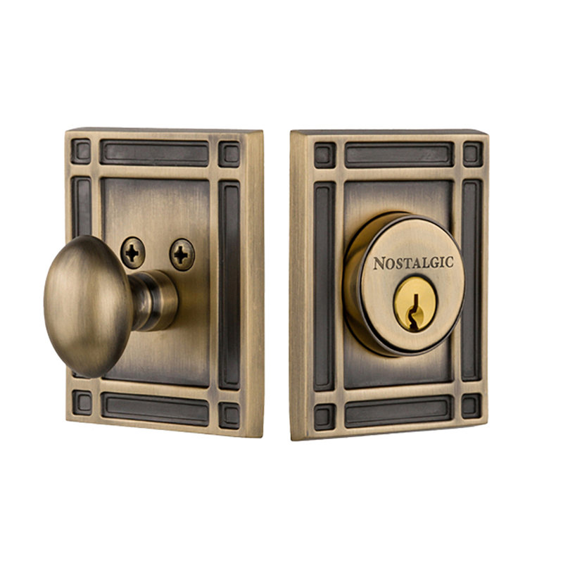 Nostalgic Warehouse Mission Plate Single Cylinder Deadbolt, 2.75, Antique Brass