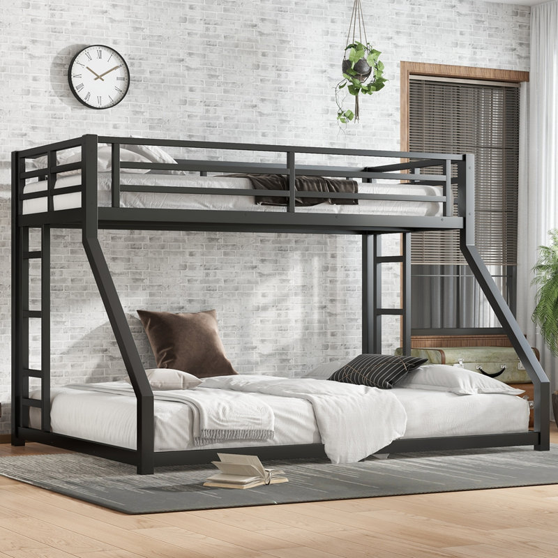 Lit superposé simple au-dessus de grand lit en métal pour adolescents et adultes, peu encombrant, réduit le bruit / pas de sommier, noir