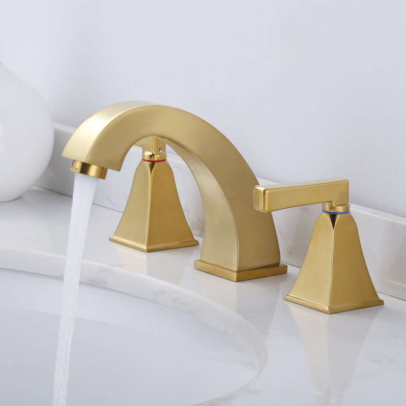 8 In. Widespread Double Handle Bathroom Faucet With Pop-Up Drain, Gold