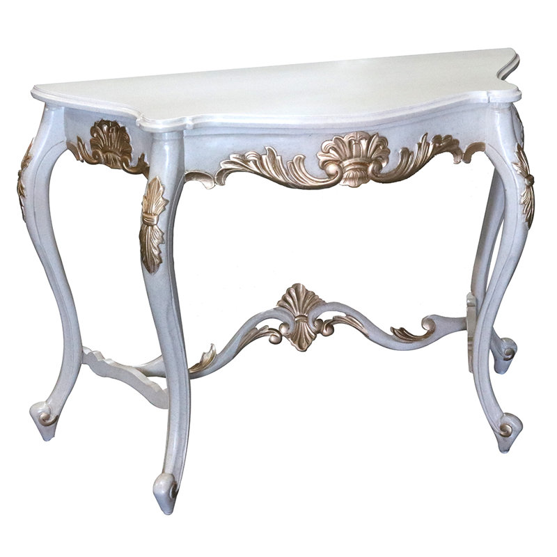 Console murale traditionnelle Louis XV, Blanc / or, Blanc