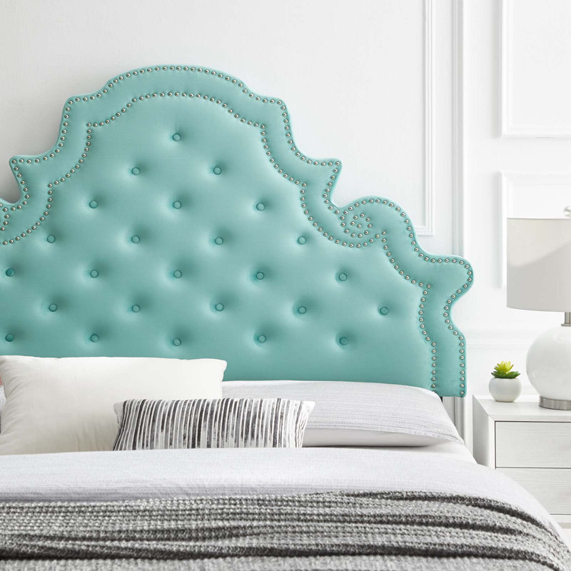 Ambridge Velvet Upholstered Panel Headboard, Light Green, King/California King