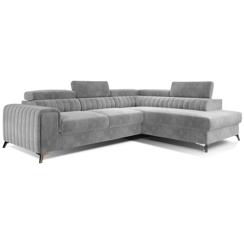 Aimantas 3 Seater Velvet Sofa Bed, Right Hand Facing, Light Grey Velvet