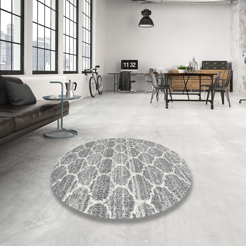 Tapis contemporain gris clair, Rond 5 pi