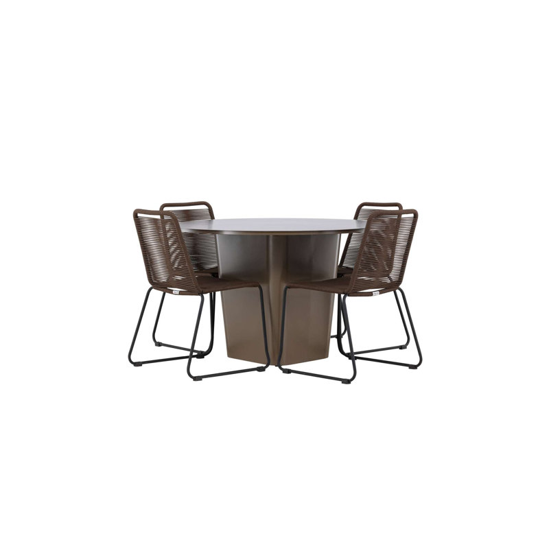 Claudius 4 - Person Patio Dining Set Round Table, Brown