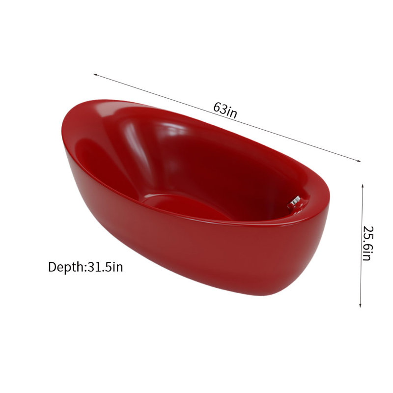 63'' x 31.5'' Soaking Acrylic Bathtub, Red