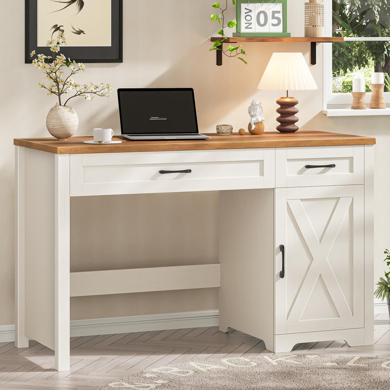 Bureau d'ordinateur avec tiroirs Farmhouse, Gris