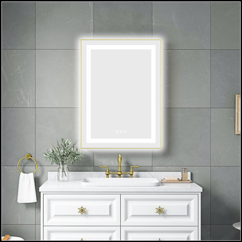 Miroir de salle de bain DEL, 24 po x 32 po, Doré
