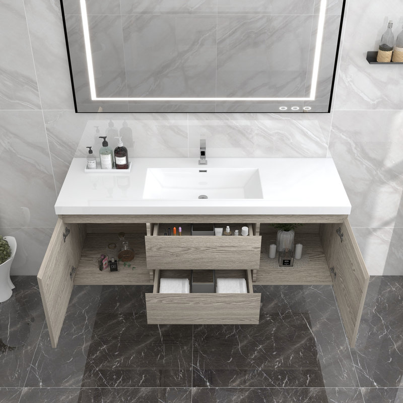 Ensemble de meuble-lavabo mural simple l 60 po Owaneco, Teck chêne