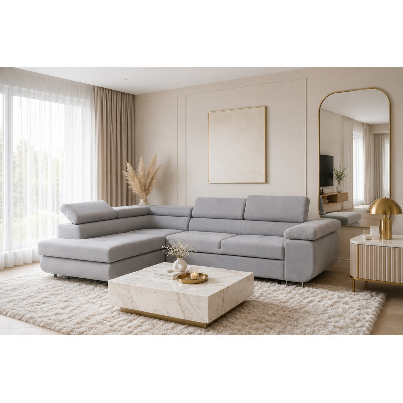 Flavius Corner Sofa Bed, Silver, Left Hand Facing