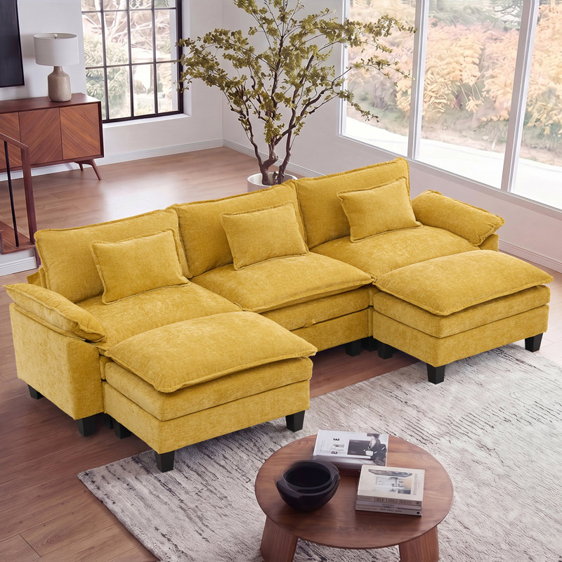 Canapé modulaire de 118 po avec rangement, canapé U Cloud Comfy avec repose-pieds et coussins décoratifs, canapé-lit modulaire en chenille pour salon, chambre à coucher