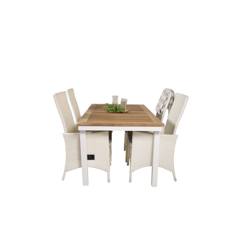 Navya 4 - Person Patio Dining Set with Extendable Rectangular Table , Cushions Included, 75cm H x 152cm W x 90cm L
