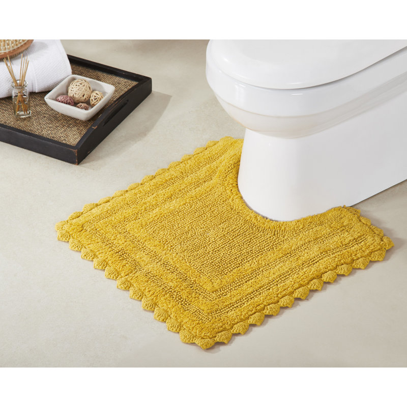 Rasika 100% Cotton 1990 GSM Tufted Reversible U-Shaped Toilet Rug, OEKO-TEX Certified, Ultra Soft & Absorbent, Machine Washable Contour Bath Mat for Toilet & Pedestal Areas, 20" x 20", Yellow