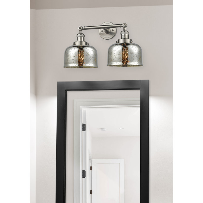 Bell - 2 Light 19" Bath Vanity Light, 6 Watt Vinage LED Bulb, Silver Mercury, Brushed Satin Nickel