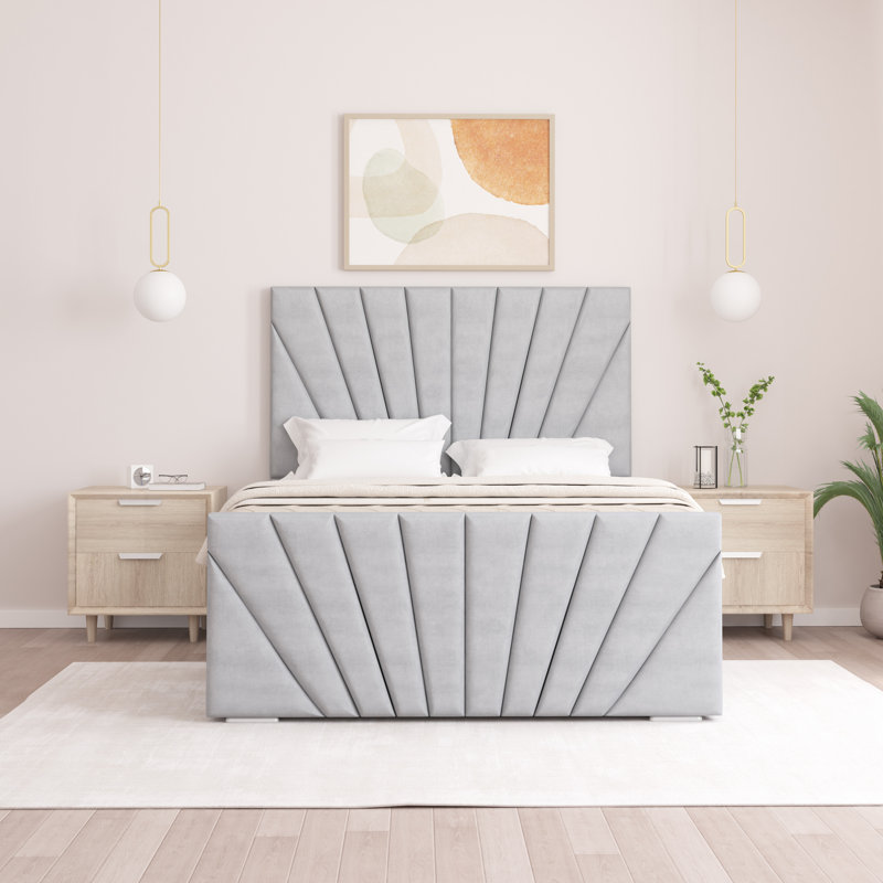 Aayanah Upholstered Bed, Single (3'), Light Silver