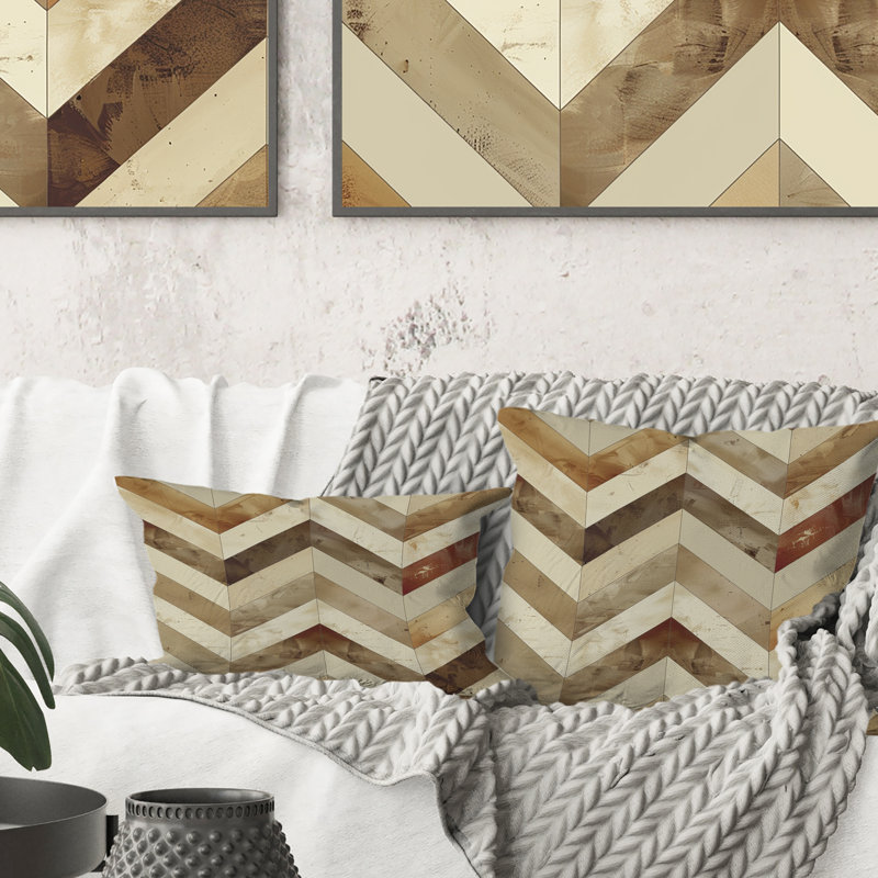Imprimé à chevrons brun - Coussin décoratif moderne, H 16 po x l 16 po
