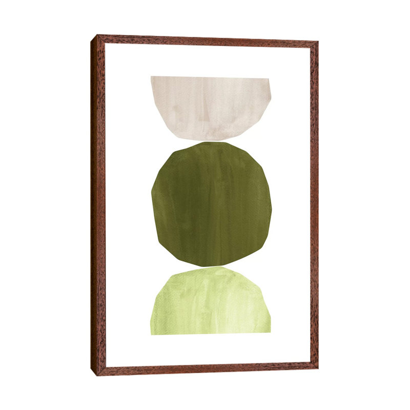 Green Tone Shapes 1 Piece Painting on Canvas, 66.04cm H x 45.72cm W x 3.81cm D, Classic Brown Wood Framed