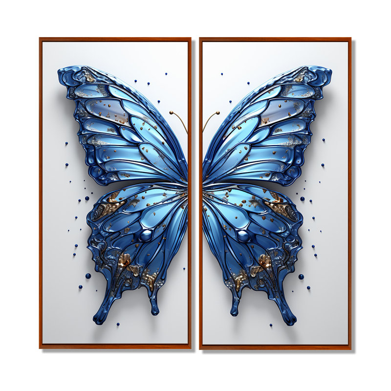 Papillon, aquarelle, ailes II - art mural moderne bleu, H 40 po x l 40 po, Reproduction encadrée sans passe-partout, Brun
