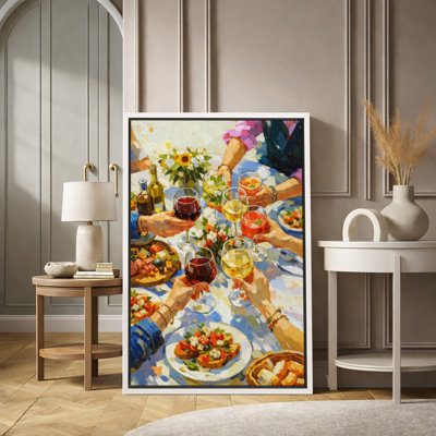 Outdoor Dining Wine Celebration Scene Artwork, Dining Room Pictures, Framed Canvas Giclee Print Wall Art