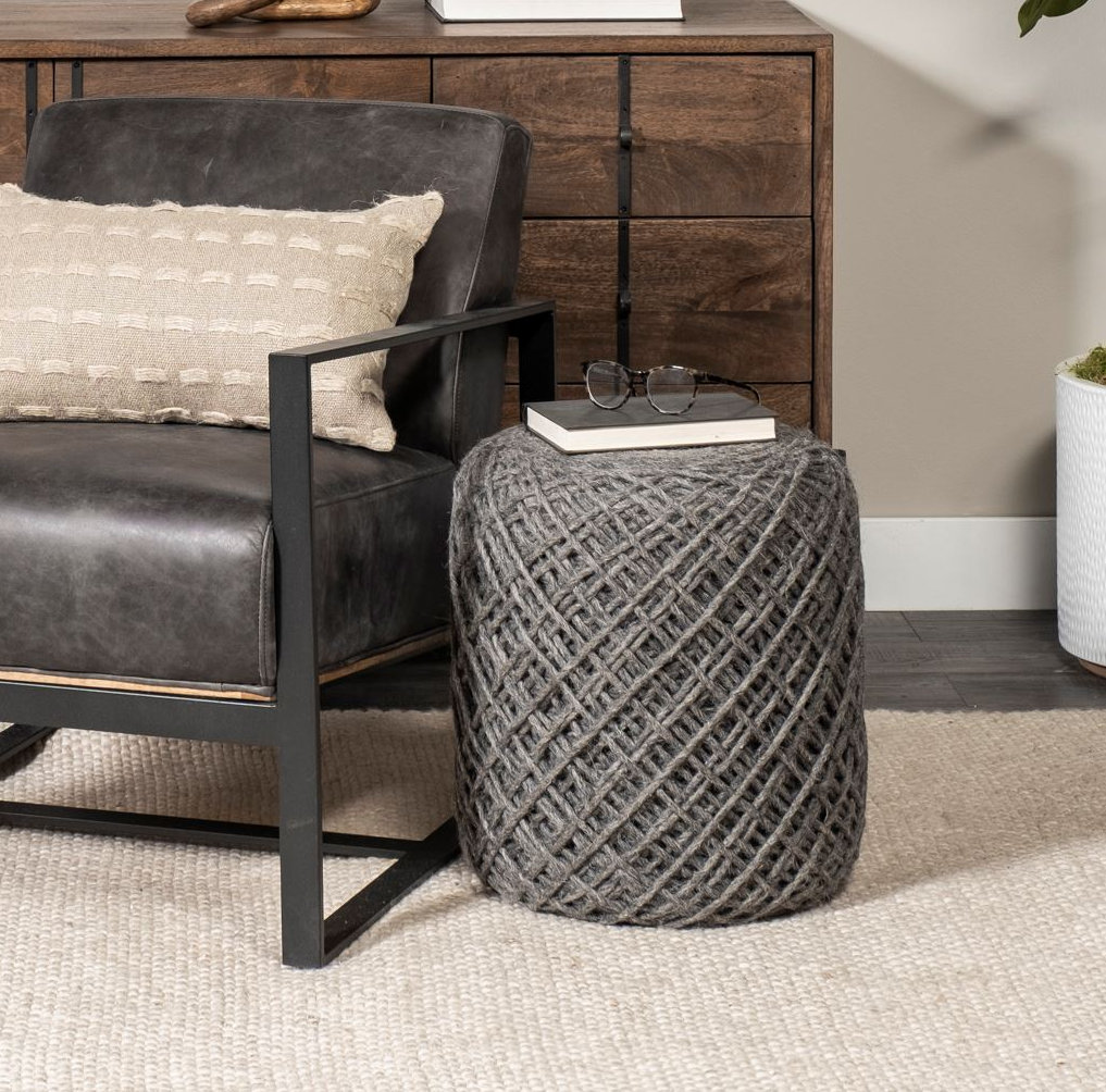 Rudolph Upholstered Pouf, Gray