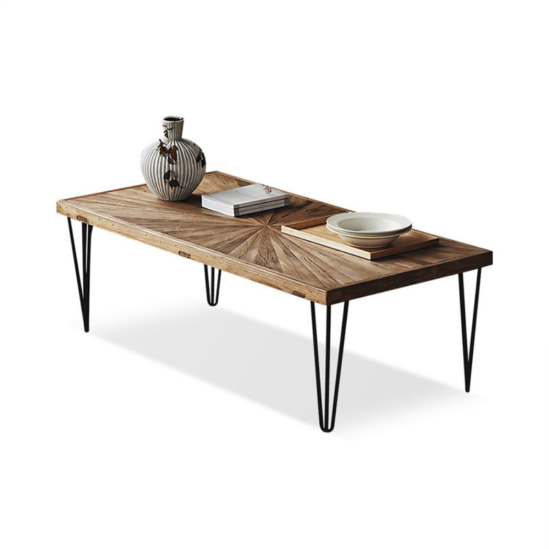 Brown Black Solid Wood Iron Rectangular Coffee Table