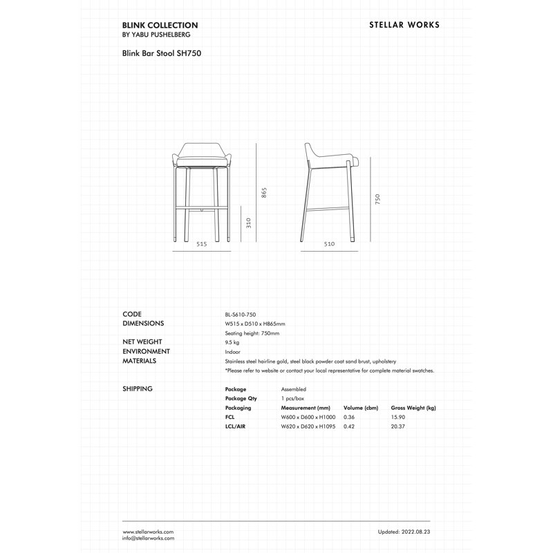 Blink Stool by Yabu Pushelberg, Bar Stool (30" Seat Height)