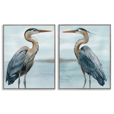Stupell Industries Detailed Heron Bird Duo 2 Piece Framed Giclee Art Set Design By Grace Popp