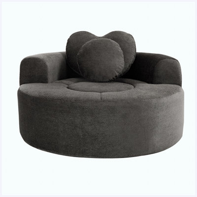 Round Convertible Sofa Bed with Memory Foam Sectional Couch, Cloud Sofa with 3 Throw Pillows, Black+gray