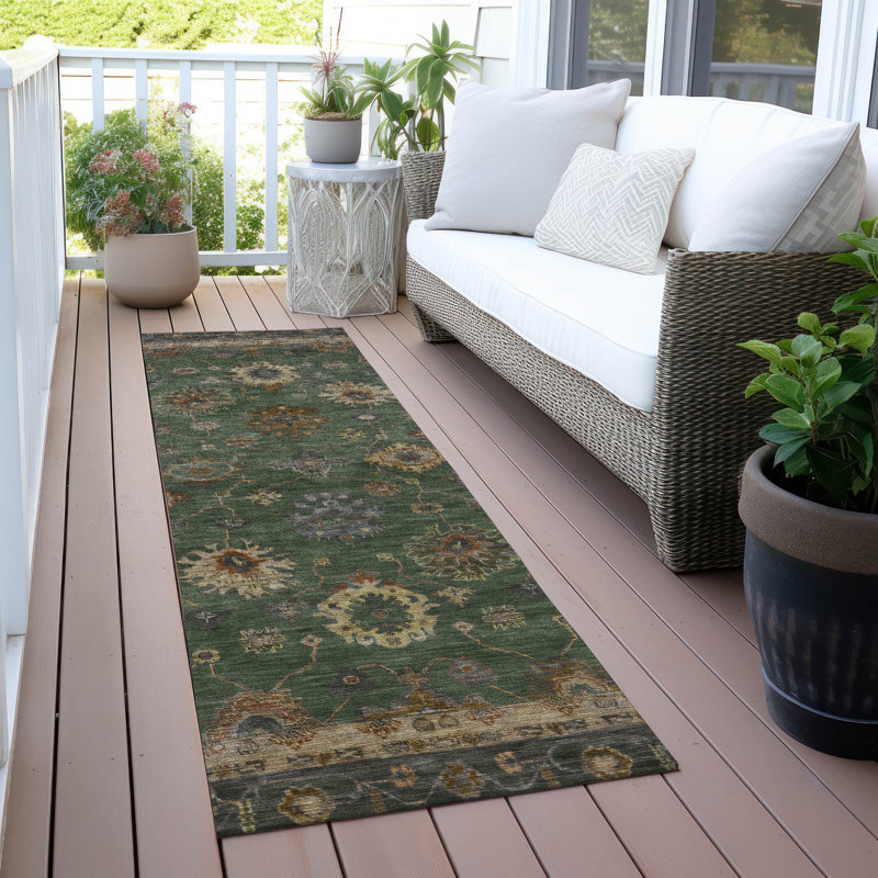 Machine Washable Indoor/Outdoor Xhevrie Fern Rug, Runner 2'3" x 7'6"