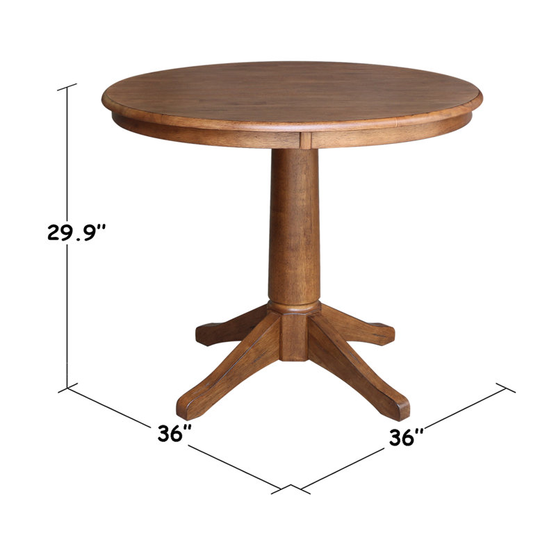 Imilia Solid Wood Pedestal Dining Table, 29.9" H x 36" L x 36" W, Distressed Oak