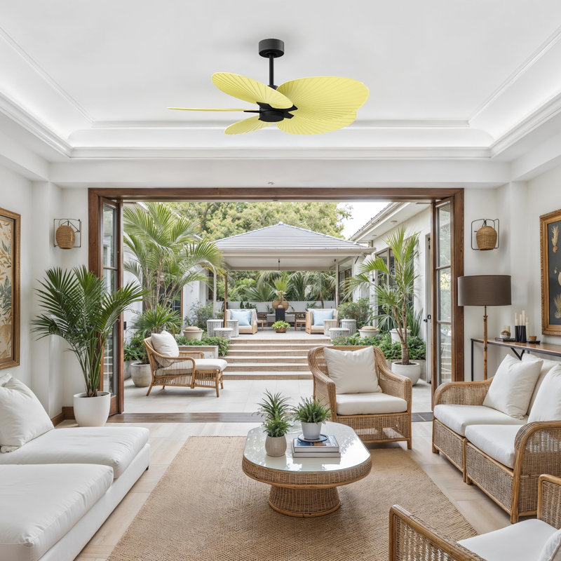 Alessandra - Five Blade Ceiling Fan, Matte Black, Light Yellow