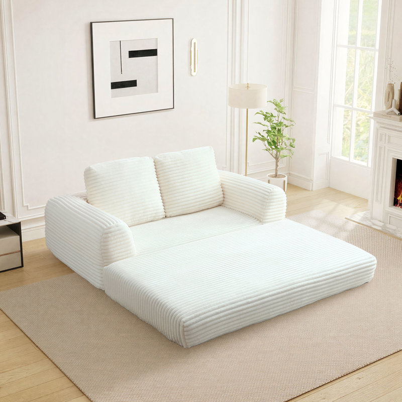Boneless Cloud Compression Convertible Floor Sofa Bed, High-Density Sponge & Corduroy Fabric Futon Loveseat, Beige