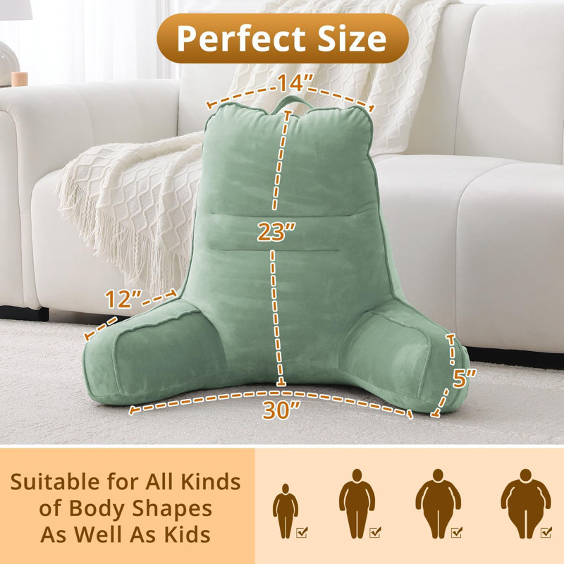 Back Pillow for Bed Sitting Up with Arm Support and Side Pockets, Sage