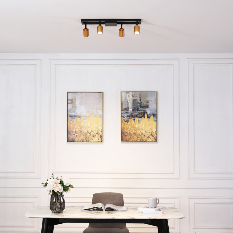 Ensemble de rail d'éclairage 4 lumières 23,4 po, Or mat