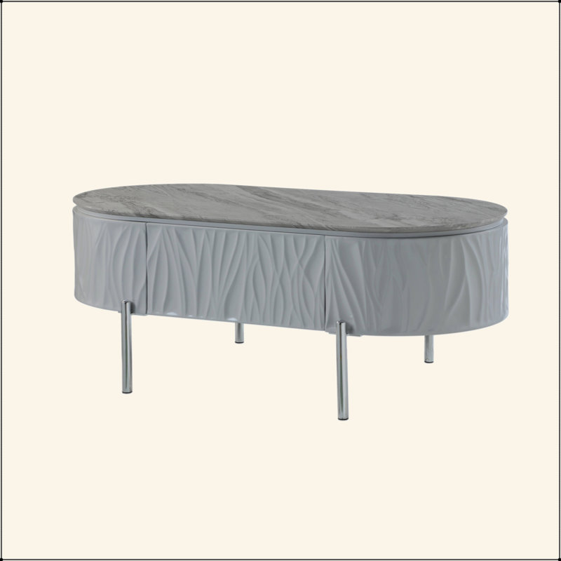 Table basse yukino gris ultrabrillant et finition chromée