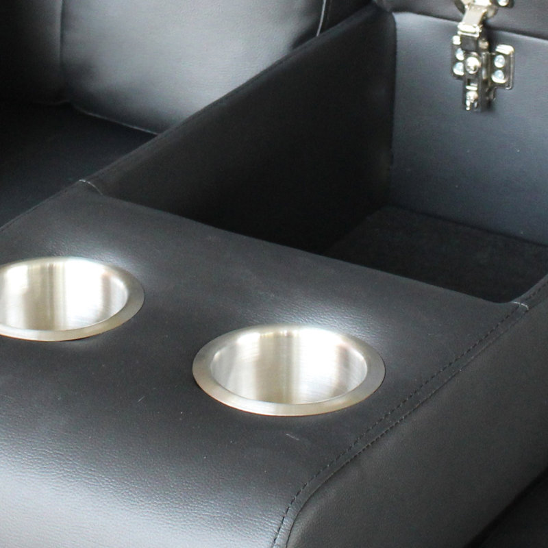 Noir moderne avec lumières à DEL, console de rangement et coussins attrayants Chargeurs élégants, porte-gobelets, sièges à dossier somptueux