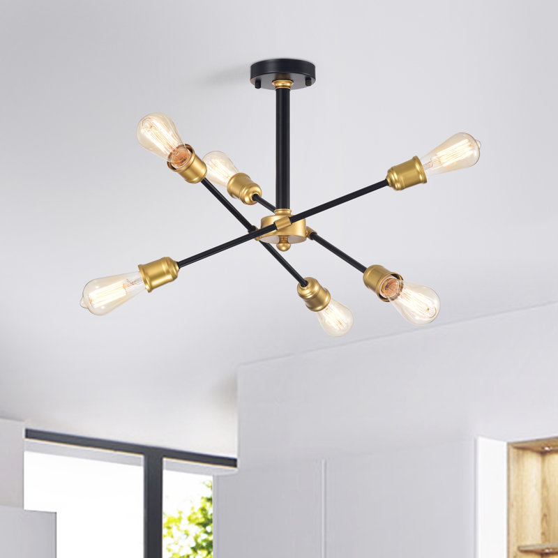Lorena 6-light 17.2” Sputnik Black and Gold Chandelier