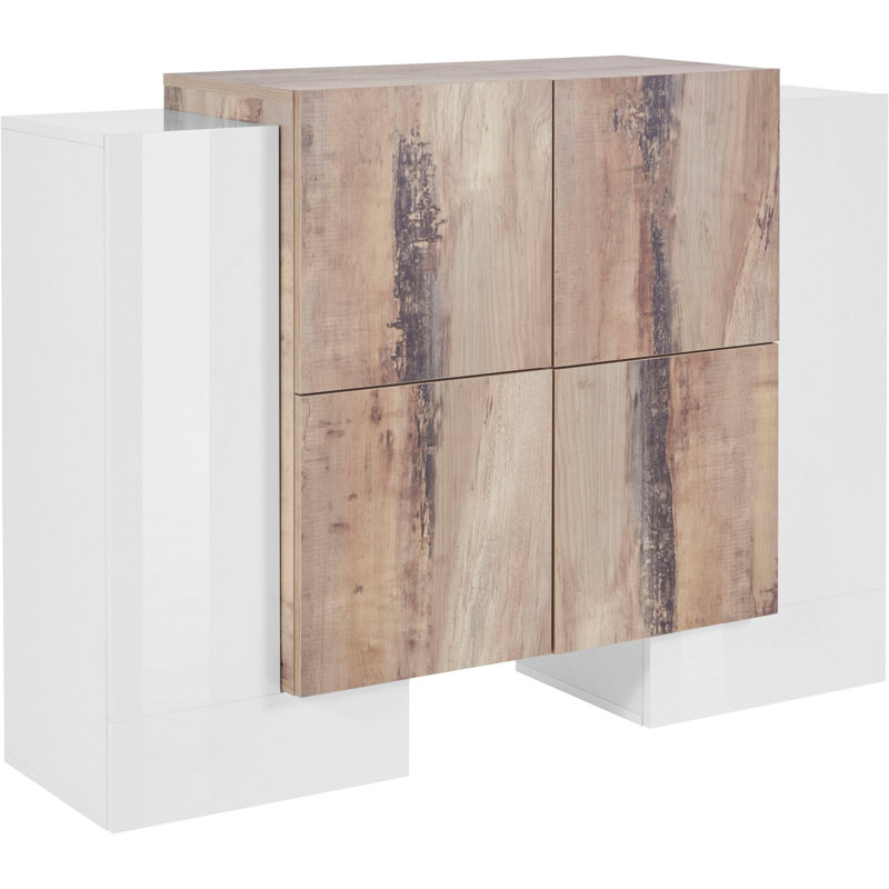 Beza 130cm Sideboard, Glossy White/Maple