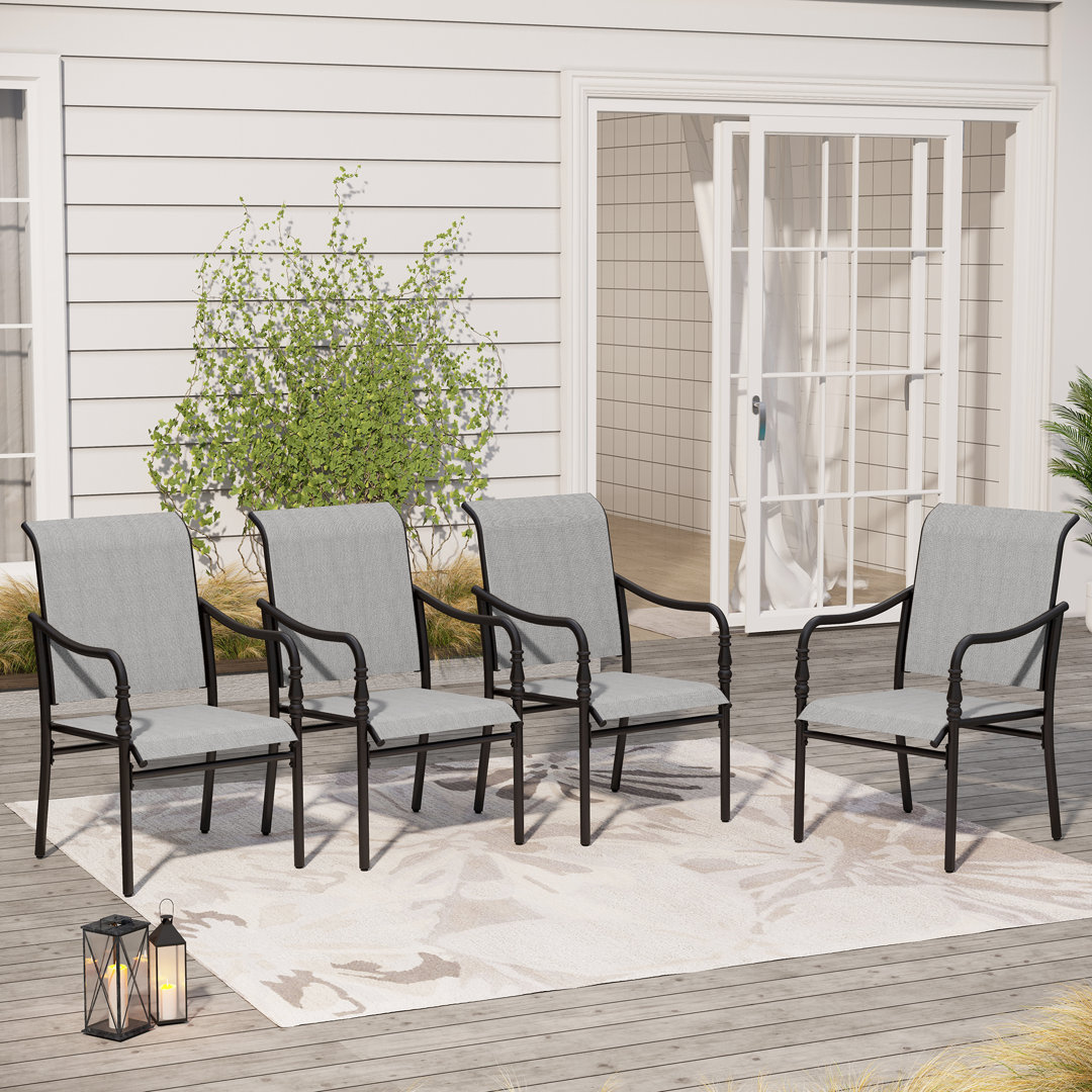 Zakary Powder Coated Steel Outdoor Dining Armchair (Set of 4) Lark Manor™