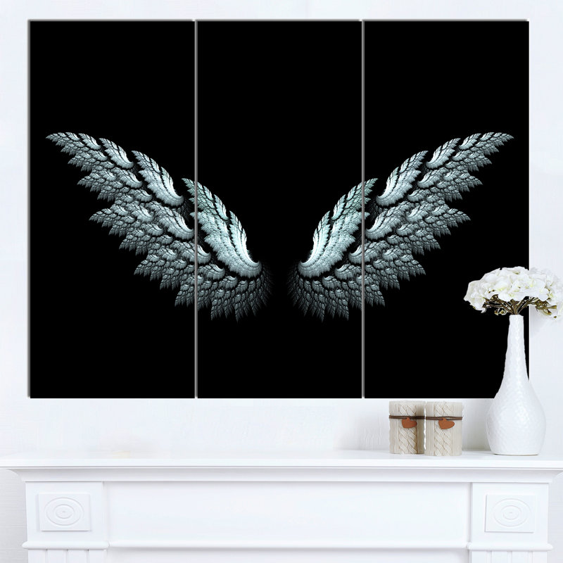 « ange ailes on black background », ensemble de 3 reproductions d’art sur toiles tendues