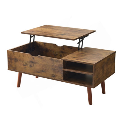 Table basse à plateau relevable en bois avec compartiment caché et tablette de rangement réglable, table de salle à manger relevable pour le salon, le bureau