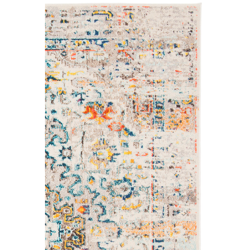 Tapis à motif oriental crème / bleu Felty, Tapis de couloir 2 pi 2 po x 18 pi