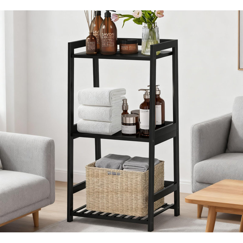 3 Tier Bamboo Shelf For Bathroom, Living Room, Kitchen, Rustic Ladder Storage Organizer With Space-Saving Design, Stylish Display For Home Decor