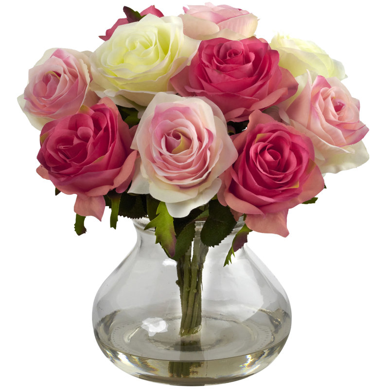 Centre de table Roses dans un vase, Assorti / rose