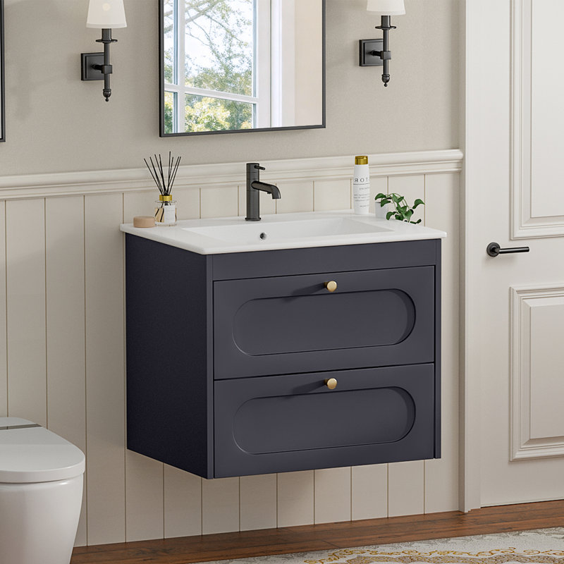 46mm Single Bathroom Vanity with Drop In Ceramic Basin, Grey