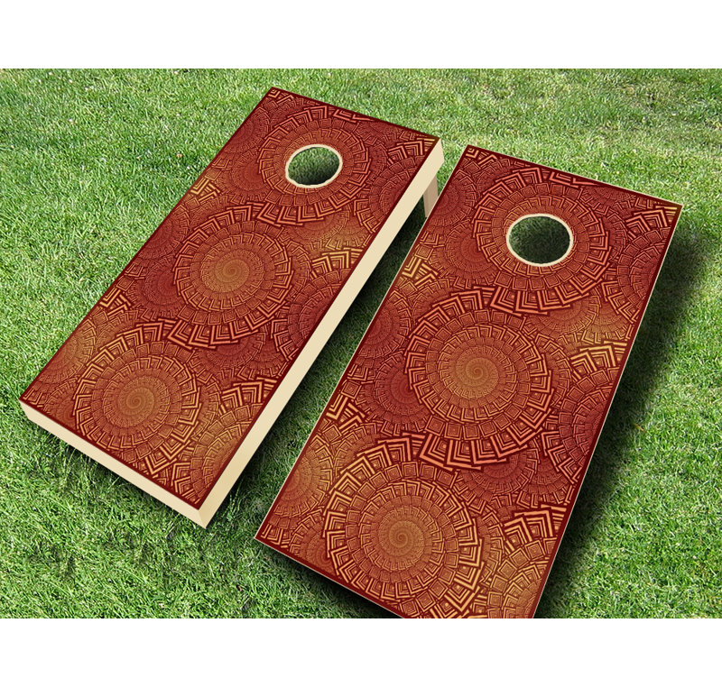 Ensemble de jeu de cornhole en bois massif teinté ébène 2 pi x 4 pi Fire Dance, Rouge / royal