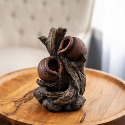 Tabletop Water Fountain- 9 in Rustic Tree Trunk